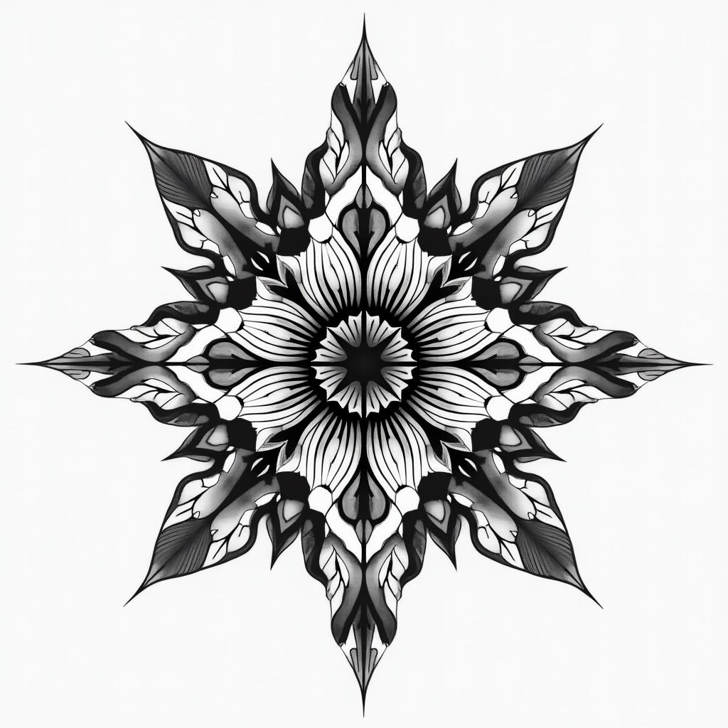 2001-03-24 2003-02-06 2005-03-14 2017-02-11 2018-06-03 1986-12-30 in geometric style tattoo, blending hexagons, mandala-inspired patterns, symmetrical and fractal design, clean lines, sharp angles - Variation 2