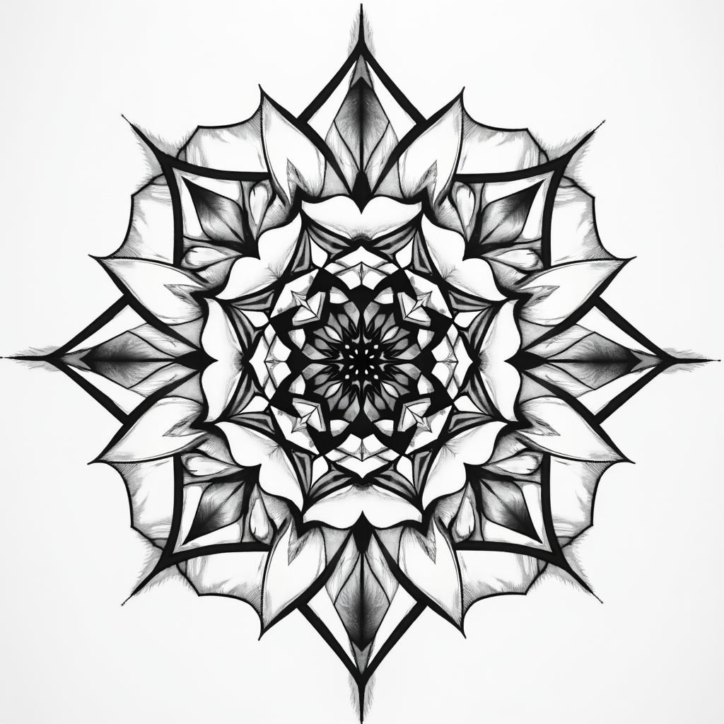 2001-03-24 2003-02-06 2005-03-14 2017-02-11 2018-06-03 1986-12-30 in geometric style tattoo, blending hexagons, mandala-inspired patterns, symmetrical and fractal design, clean lines, sharp angles - Variation 3