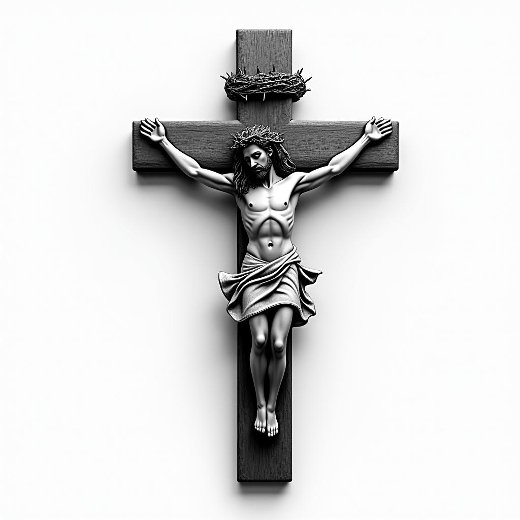 Christian cross, crown of thornshigly detailed tattoo - Variation 2