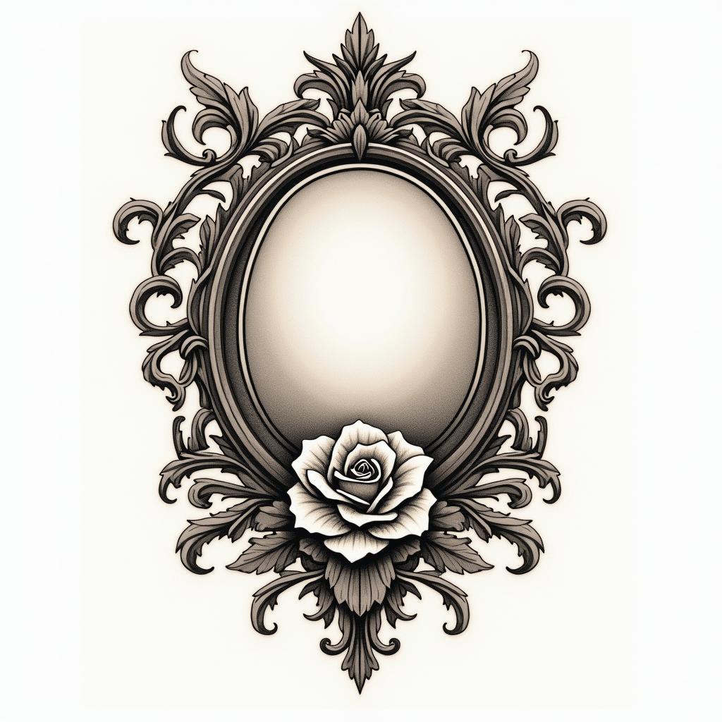 Use the dates 2001 -03-24 2003-02-06 2005-03-14 2017-02-11 2018-06-03 1986-12-30 to make many paths tattooin victorian style tattoo, featuring vintage and elegant elements, ornate frames, roses, antique, sepia-toned color scheme - Variation 2