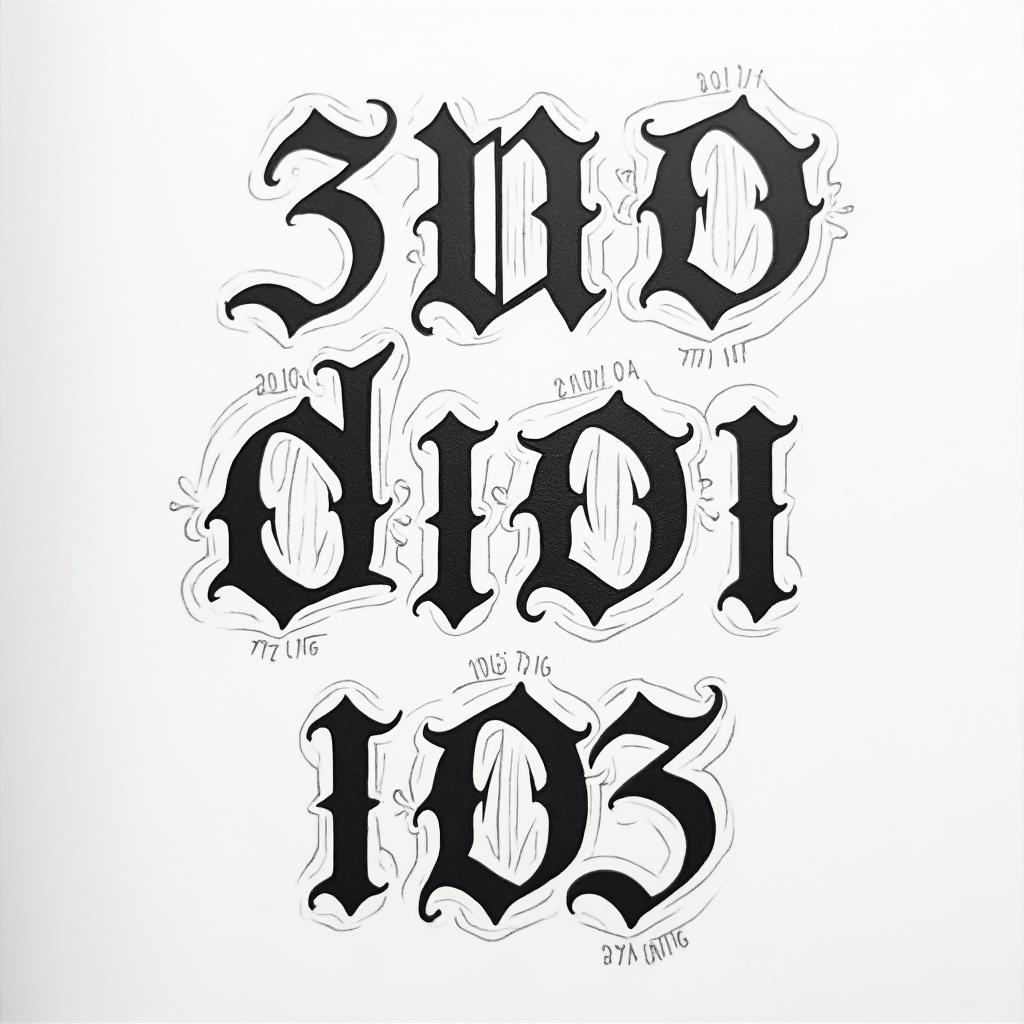 Use the dates “2001 -03-24 2003-02-06 2005-03-14 2017-02-11 2018-06-03 1986-12-30” to make many paths tattootext-based tattoo, gothic font ultra-realistic, perfectly placed, high-quality font design, photo-realistic shading, 8k, high quality, finely detailed typography - Variation 4