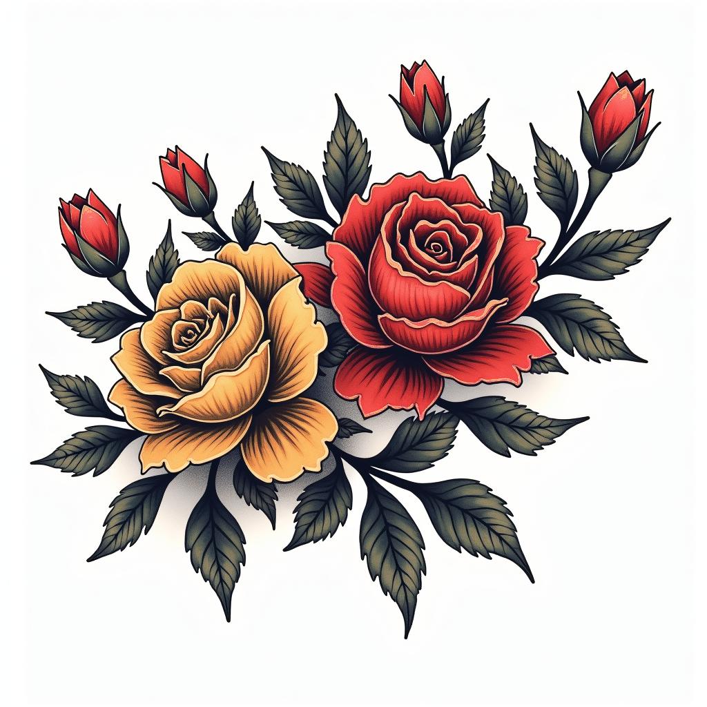 Rococo style flower braceletin pop art style tattoo, featuring bold and vibrant colors, exaggerated outlines, iconic imagery, inspired by comic books and speech bubbles, comic book characters, retro pop culture