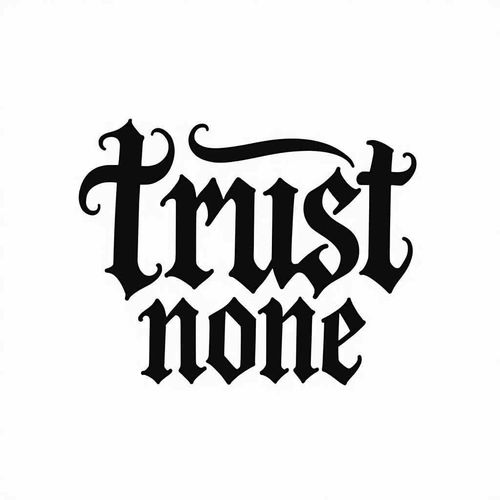 Trust nonetext-based tattoo, gothic font ultra-realistic, perfectly placed, high-quality font design, photo-realistic shading, 8k, high quality, finely detailed typography