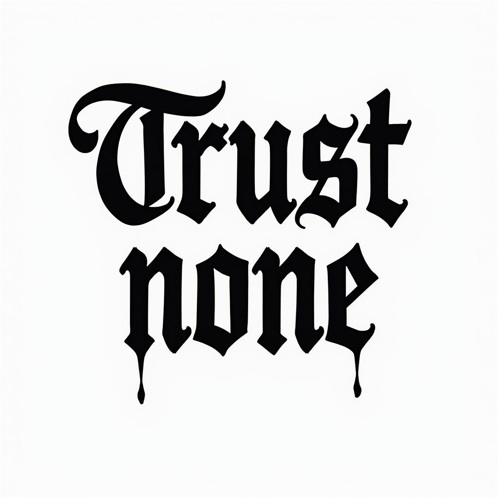 Trust nonetext-based tattoo, gothic font ultra-realistic, perfectly placed, high-quality font design, photo-realistic shading, 8k, high quality, finely detailed typography - Variation 2