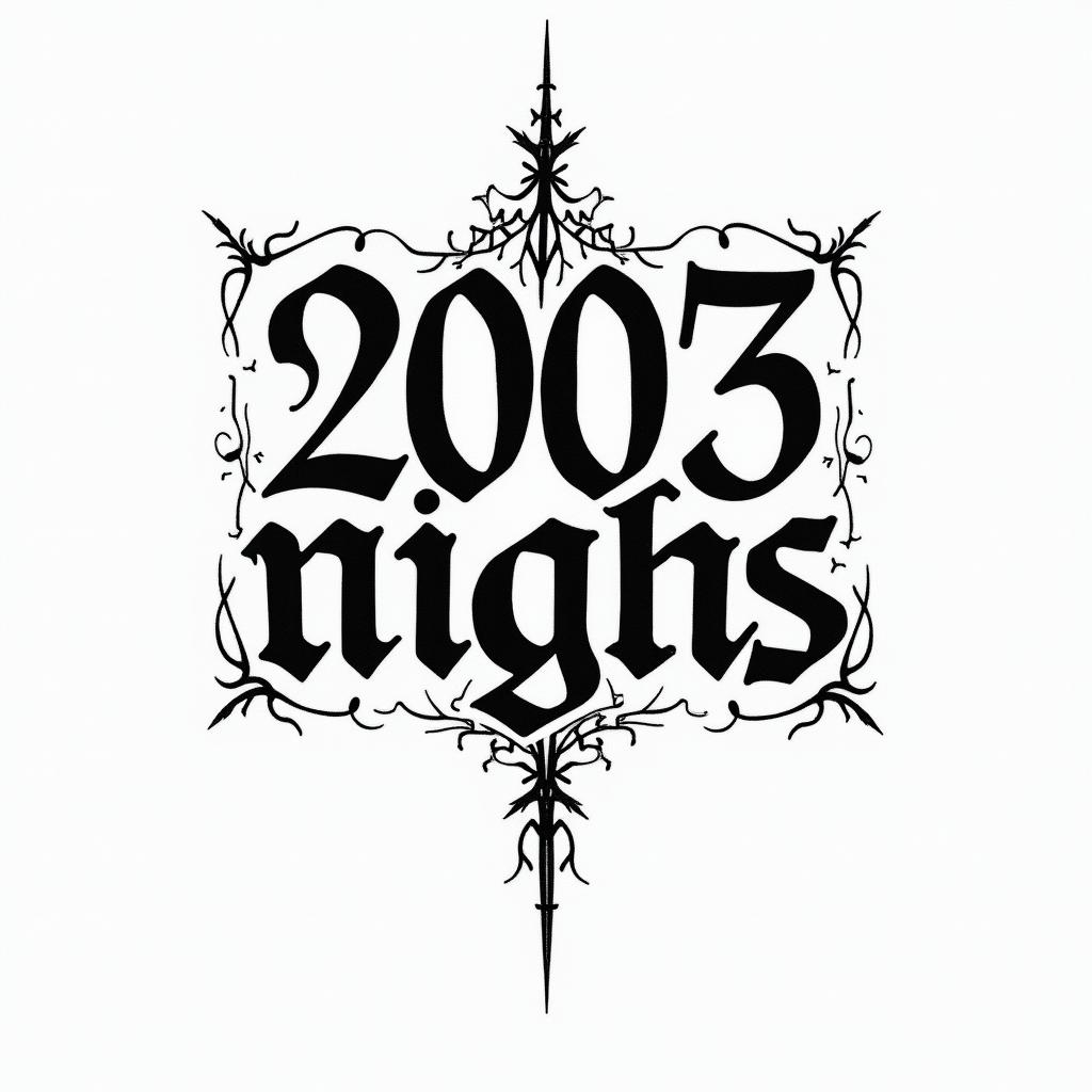 Use the dates 2001 -03-24 2003-02-06 2005-03-14 2017-02-11 2018-06-03 1986-12-30 to make many paths tattootext-based tattoo, gothic font ultra-realistic, perfectly placed, high-quality font design, photo-realistic shading, 8k, high quality, finely detailed typography - Variation 3