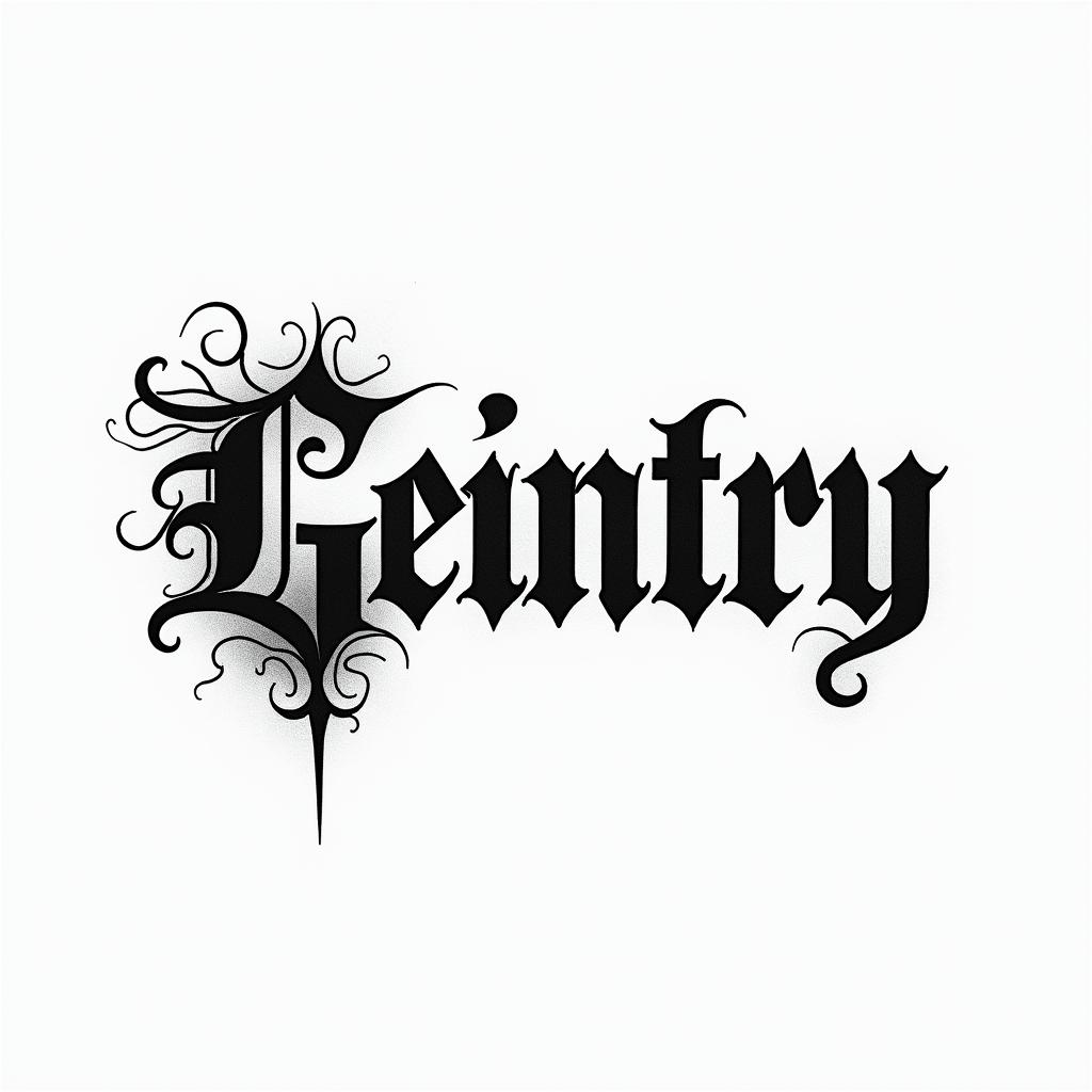 Gentle Arttext-based tattoo, gothic font ultra-realistic, perfectly placed, high-quality font design, photo-realistic shading, 8k, high quality, finely detailed typography