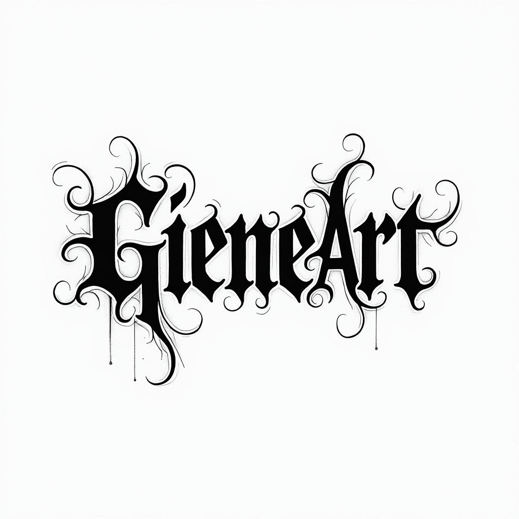 Gentle Arttext-based tattoo, gothic font ultra-realistic, perfectly placed, high-quality font design, photo-realistic shading, 8k, high quality, finely detailed typography - Variation 4