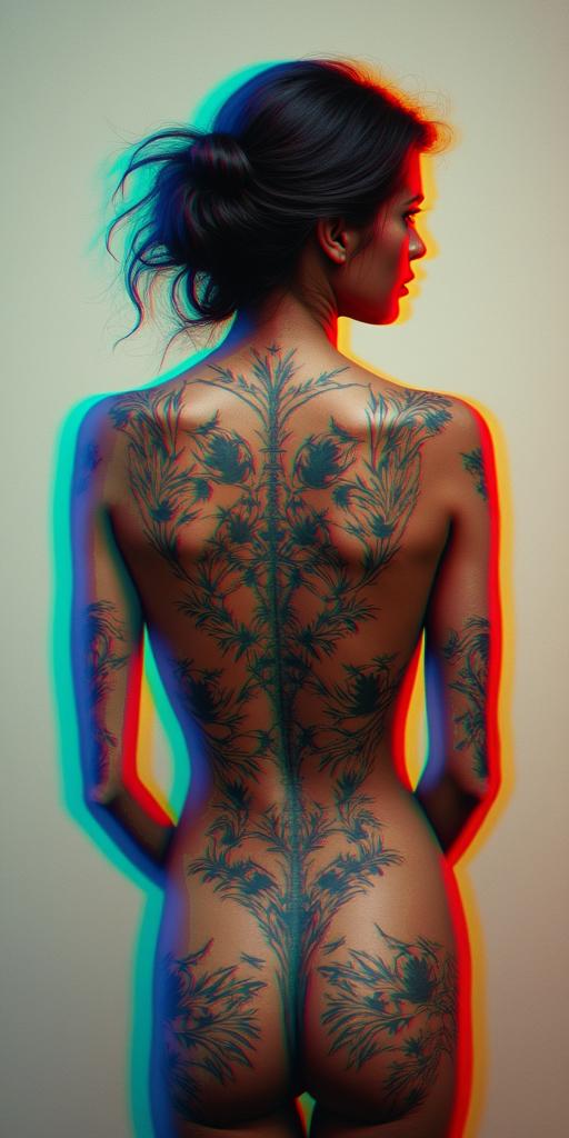 A path of Struggling with life and no support and got it all taking away. Playing tug of war Struggled with drugs and depression and gambling. Was in a car accident and got back surgery and a brain injury. Recieved a big settlement was able to get my family backin distorted and fragmented tattoo design, featuring a classical statue bust, in a glitch art style with vibrant, overlapping colors of cyan, magenta, and yellow, creating a digital distortion effect - Variation 2