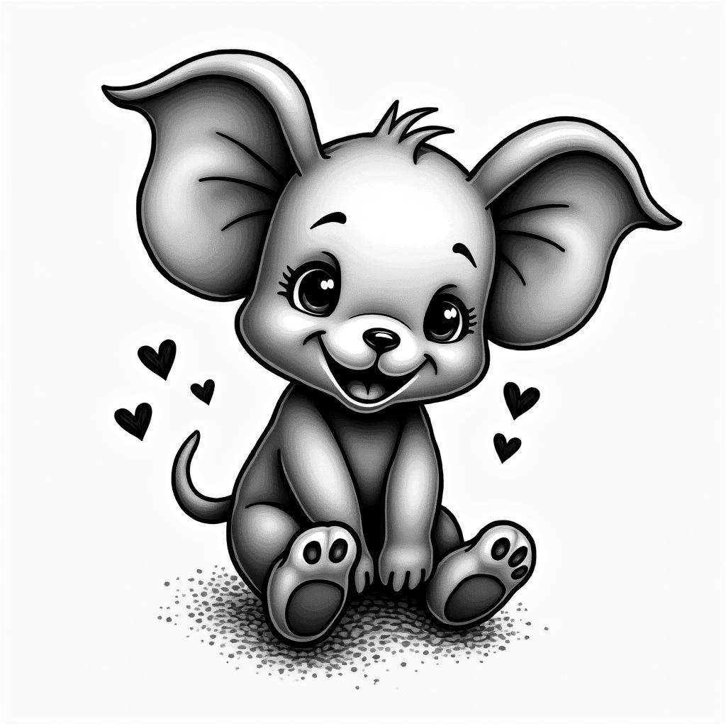 Dumboin authentic tattoo style, incorporating traditional modifications, bold black outlines, solid color fills, featuring classic authentic elements - Variation 5