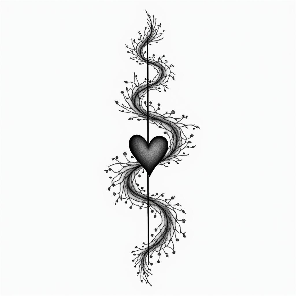 My past lifein Modest style tattoo, featuring soft, delicate line work with simple and meaningful symbols, gentle waves, a heart, evoking a sense of serenity and grace, - Variation 4