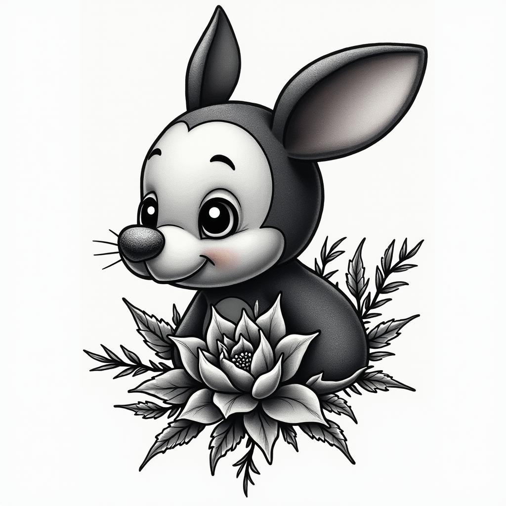 Dumboin authentic tattoo style, incorporating traditional modifications, bold black outlines, solid color fills, featuring classic authentic elements - Variation 4