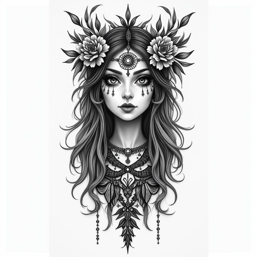 Xioalex Khrissnnain bohemian style tattoo, 8k - Variation 2