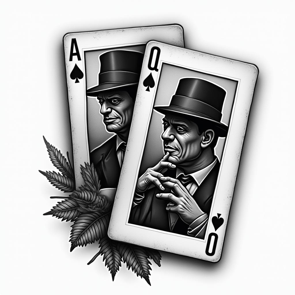 Mafia playing cardsin realism tattoo style, featuring a highly detailed, lifelike, capturing every detail, photorealistic, ultra realistic, intricate shading, smooth and sharp,   - Variation 3
