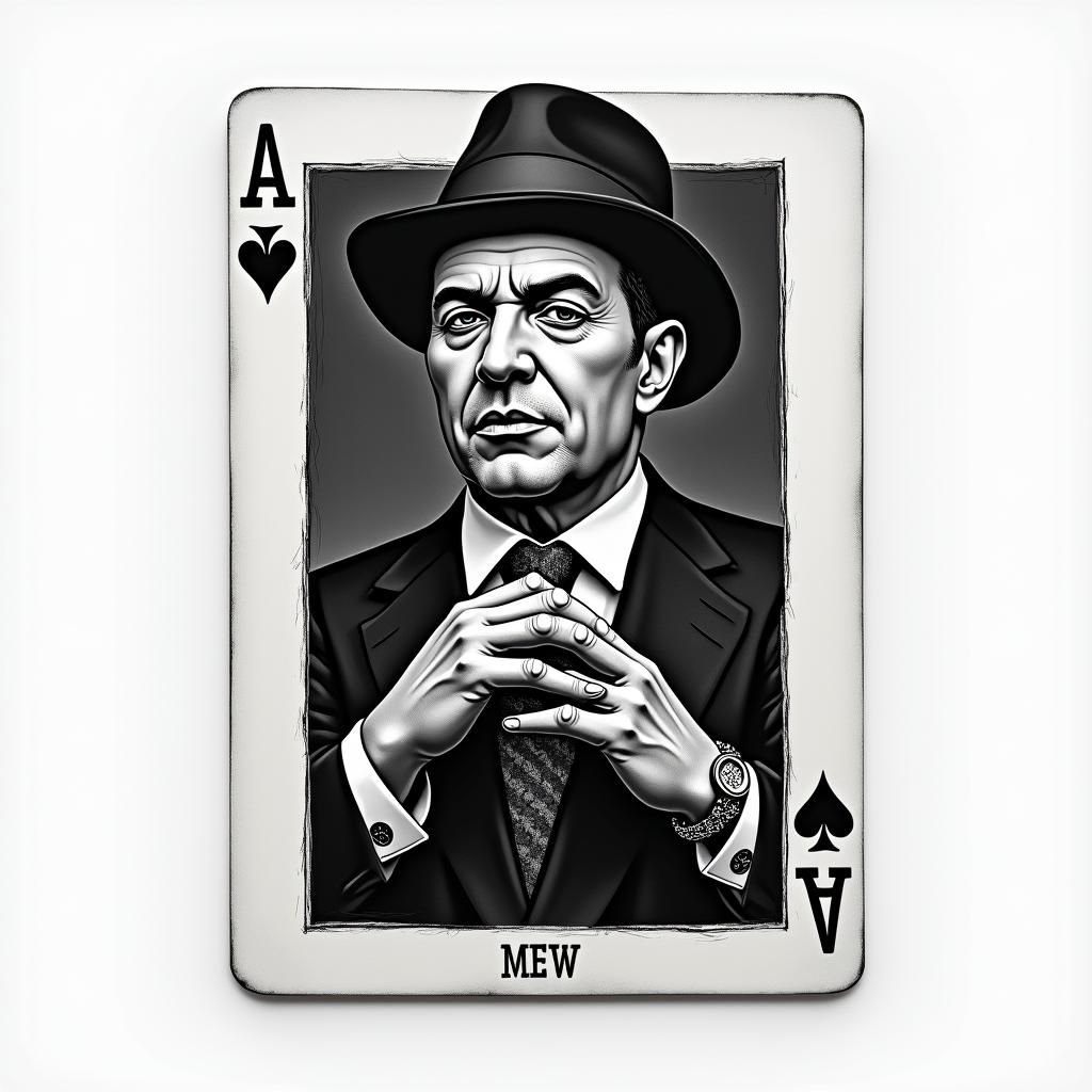 Mafia playing cardsin realism tattoo style, featuring a highly detailed, lifelike, capturing every detail, photorealistic, ultra realistic, intricate shading, smooth and sharp,  