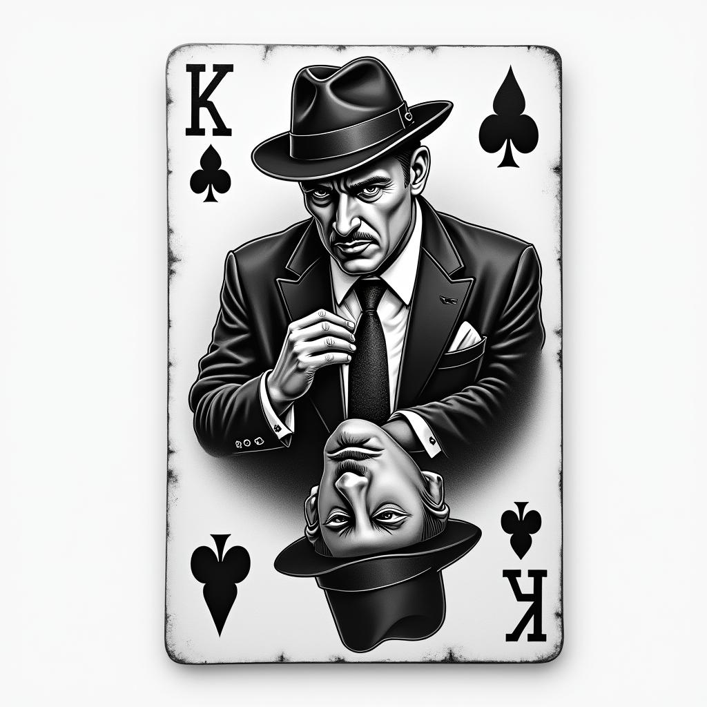 Mafia playing cardsin realism tattoo style, featuring a highly detailed, lifelike, capturing every detail, photorealistic, ultra realistic, intricate shading, smooth and sharp,   - Variation 2