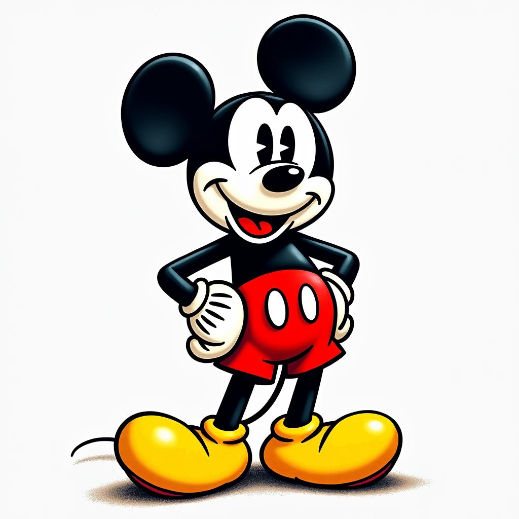 Mickey Mousein pop art style tattoo, featuring bold and vibrant colors, exaggerated outlines, iconic imagery, inspired by comic books and speech bubbles, comic book characters, retro pop culture - Variation 1