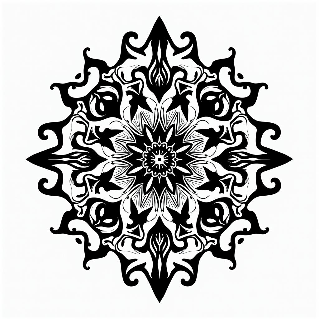 Mandala flower hennain tribal tattoo style, featuring bold and black geometric shapes, curved lines, intertwine and flow seamlessly, creating a powerful and symbolic design, polynesian and maori styles - Variation 3