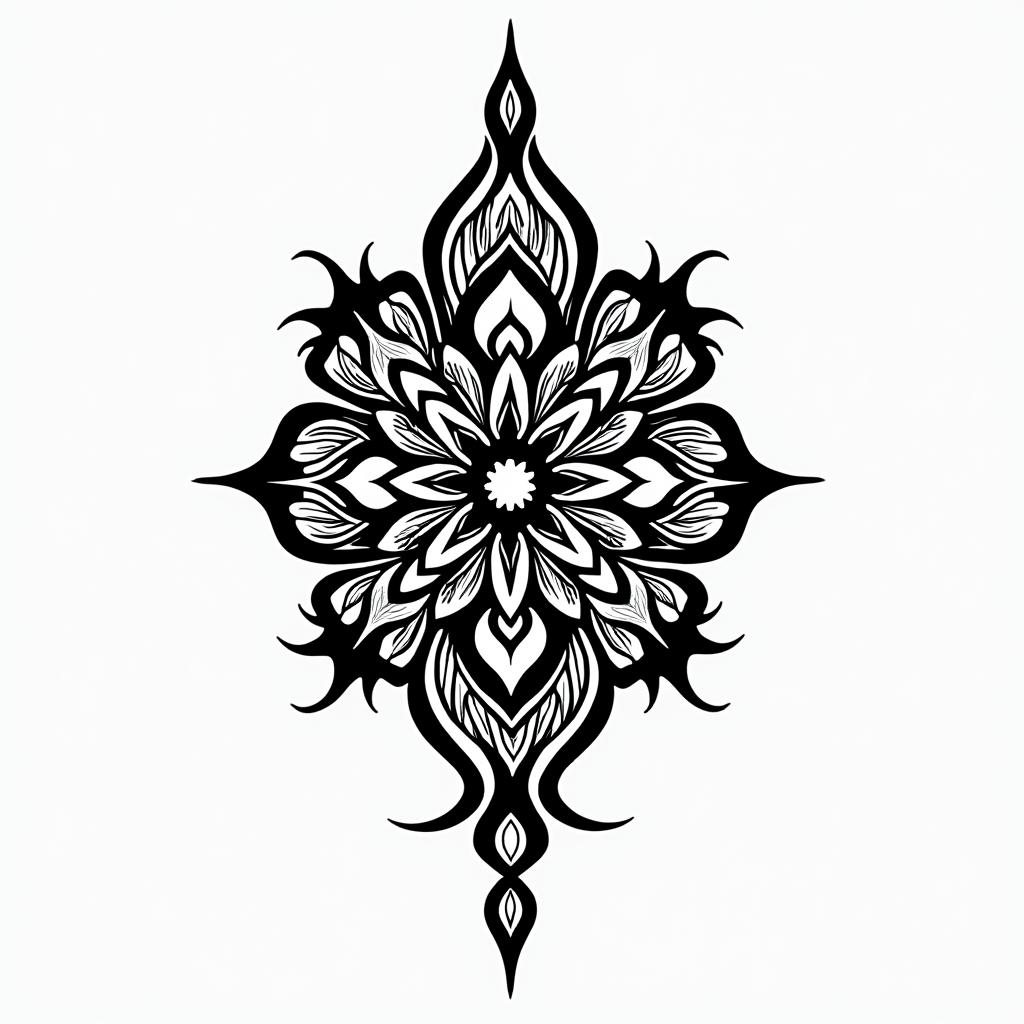 Mandala flower hennain tribal tattoo style, featuring bold and black geometric shapes, curved lines, intertwine and flow seamlessly, creating a powerful and symbolic design, polynesian and maori styles - Variation 2