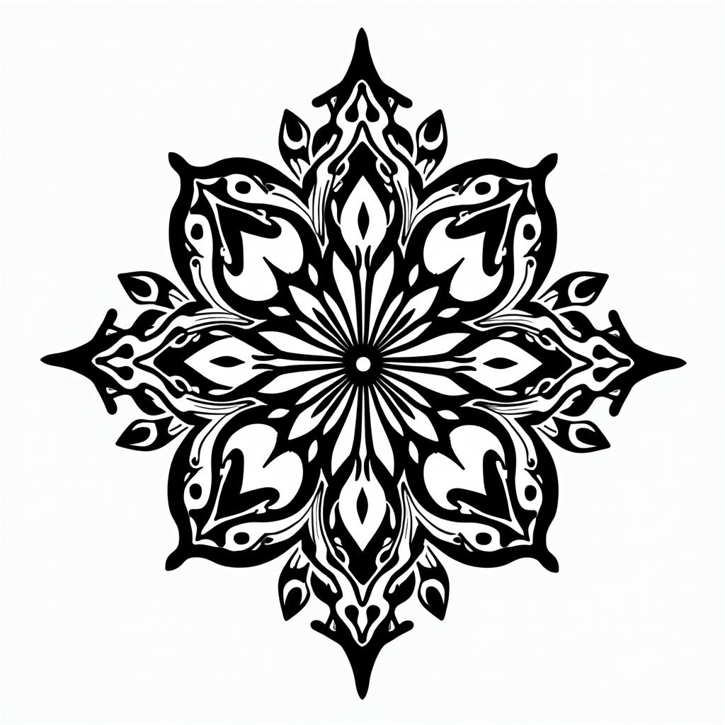 Mandala flower hennain tribal tattoo style, featuring bold and black geometric shapes, curved lines, intertwine and flow seamlessly, creating a powerful and symbolic design, polynesian and maori styles - Variation 4