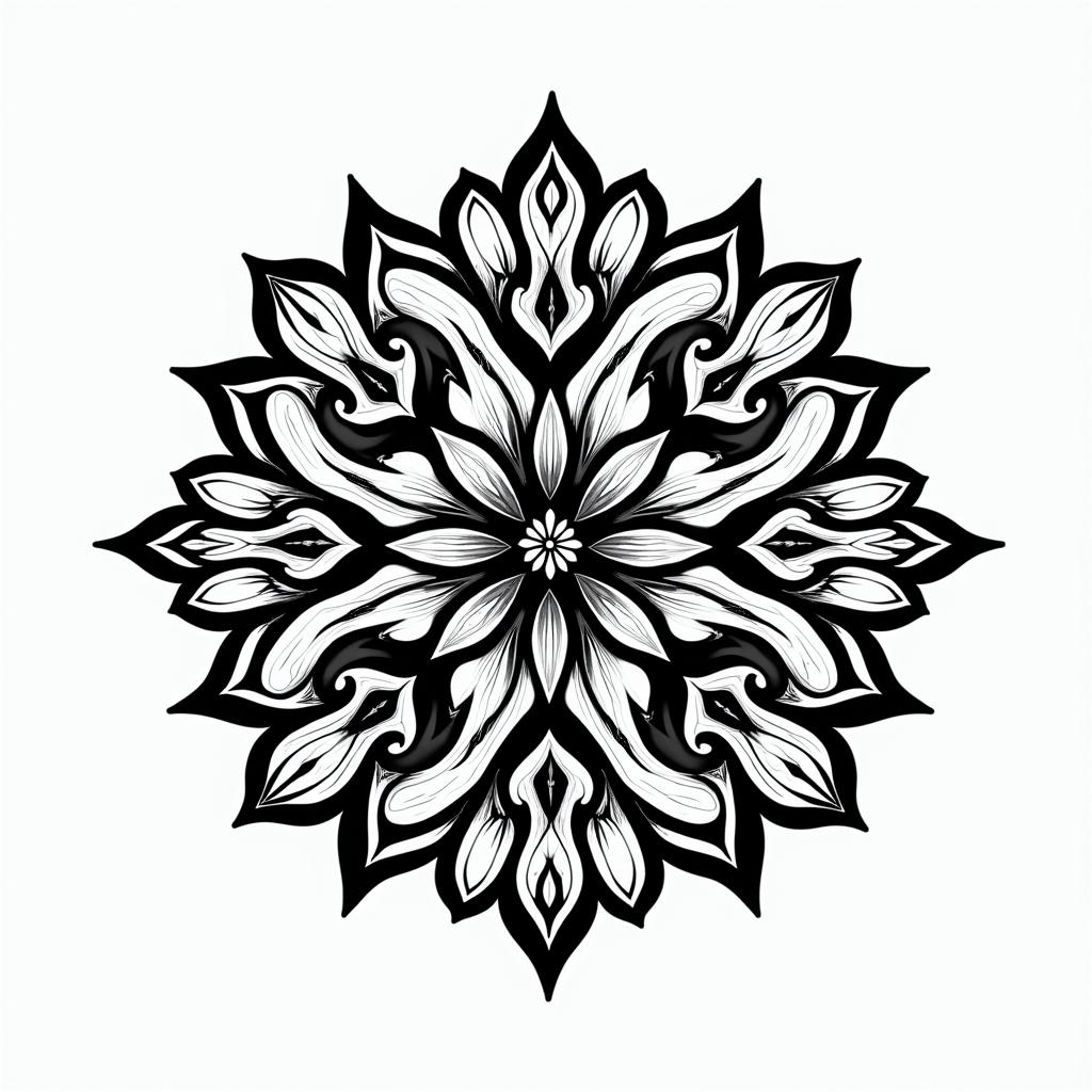 Mandala flower hennain tribal tattoo style, featuring bold and black geometric shapes, curved lines, intertwine and flow seamlessly, creating a powerful and symbolic design, polynesian and maori styles