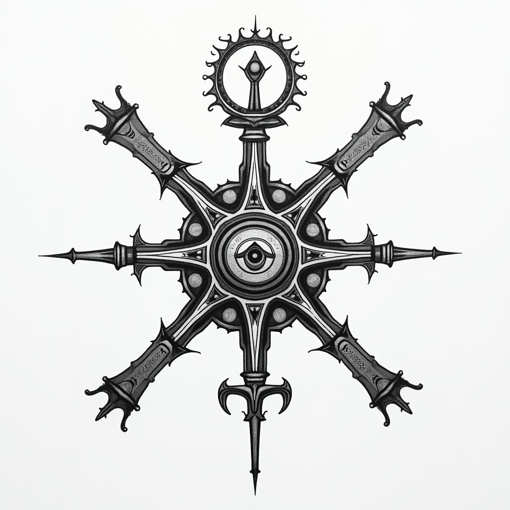 X -men x on the back of the seat cover with an old English L in the middle of the x 
on the head restin spiritual symbols tattoo style, featuring an intricate design incorporating elements, Hamsa hand, third eye, minimalist composition - Variation 2