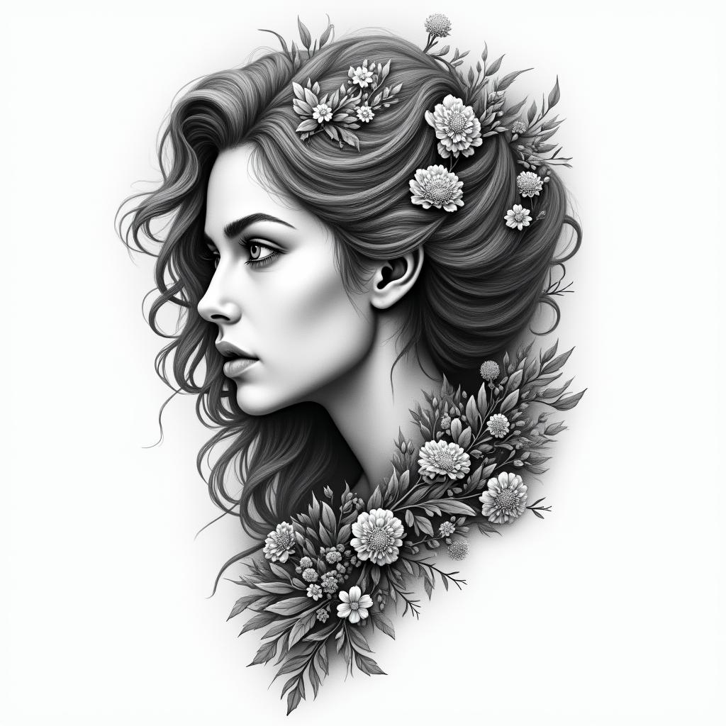 Gemini, nature, ocean, forest, enviromental sciencein portrait tattoo style, featuring a highly realistic and detailed depiction - Variation 2