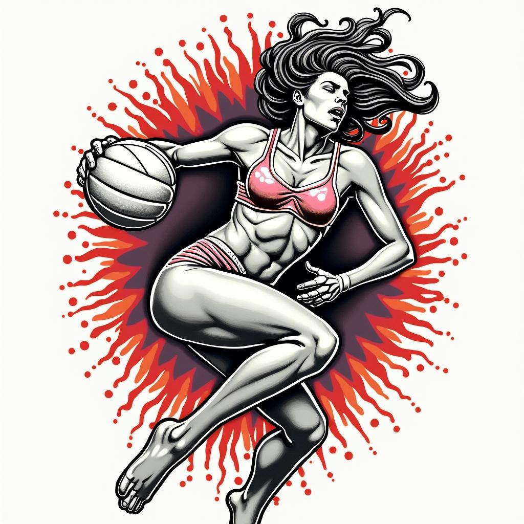 Anthony, Libra, volleyball, 1995in pop art style tattoo, featuring bold and vibrant colors, exaggerated outlines, iconic imagery, inspired by comic books and speech bubbles, comic book characters, retro pop culture - Variation 3