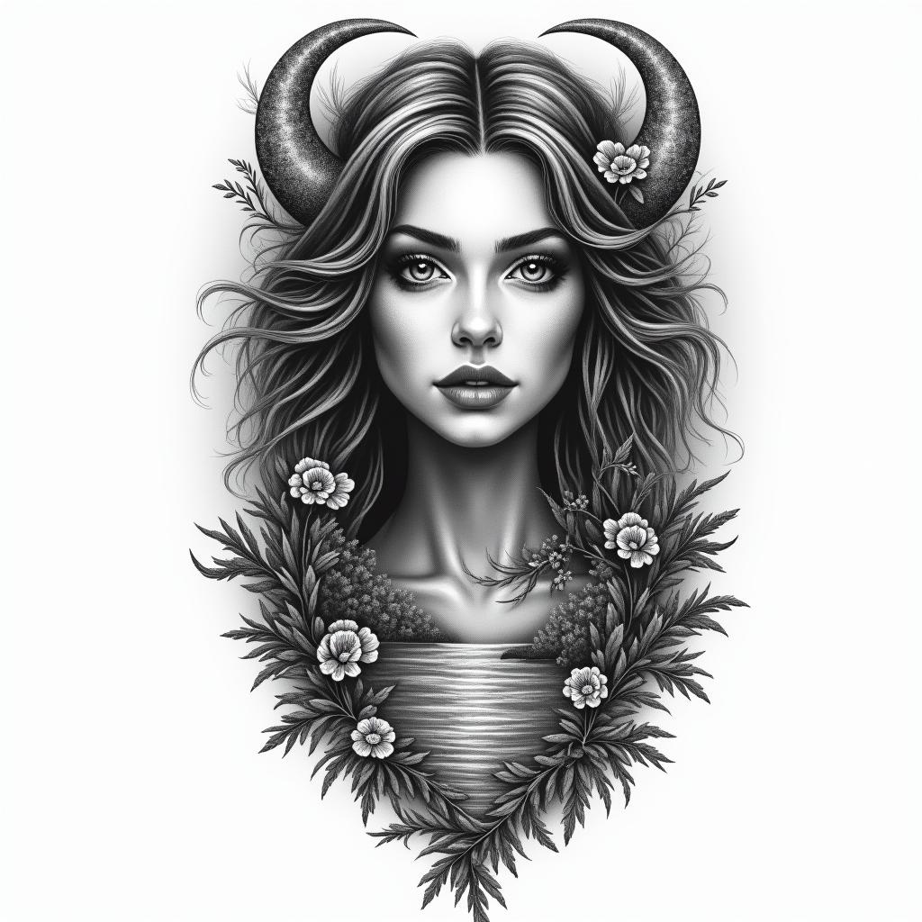 Gemini, nature, ocean, forest, enviromental sciencein portrait tattoo style, featuring a highly realistic and detailed depiction - Variation 1