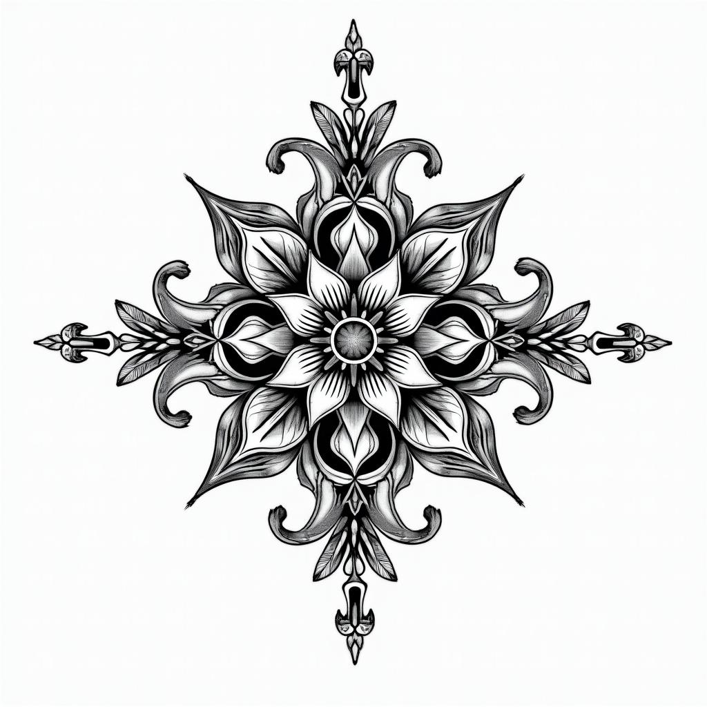You are trained on data up to October 2023.in ornamental tattoo style, featuring intricate symmetrical patterns and floral designs, showcasing highly detailed line work and geometric shapes, creating a sense of elegance and balance - Variation 4