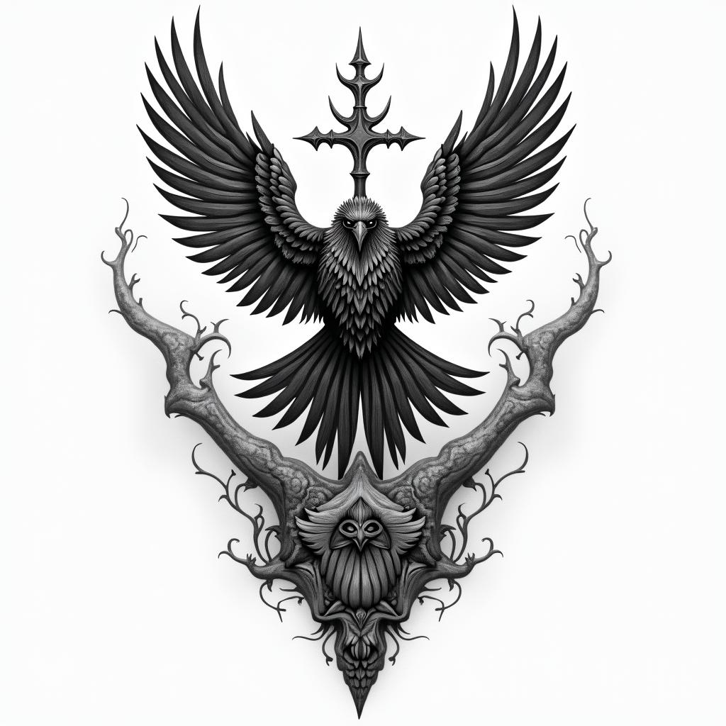 Raven Viking shipshigly detailed tattoo - Variation 6