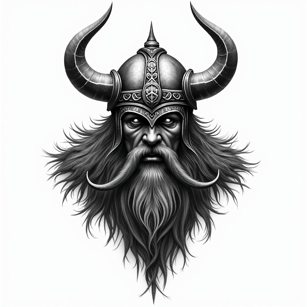Fierce Viking with intricate helmet designhigly detailed tattoo - Variation 13