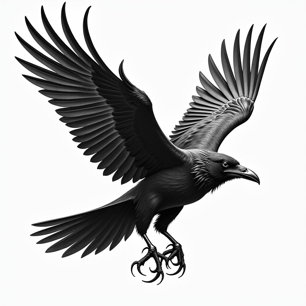 Raven Viking shipshigly detailed tattoo