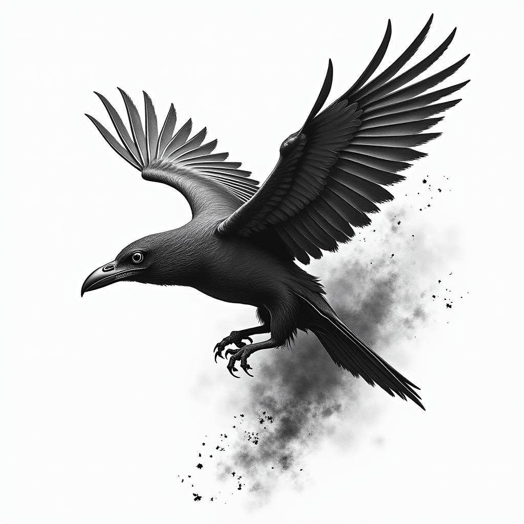 Raven Viking shipshigly detailed tattoo - Variation 2