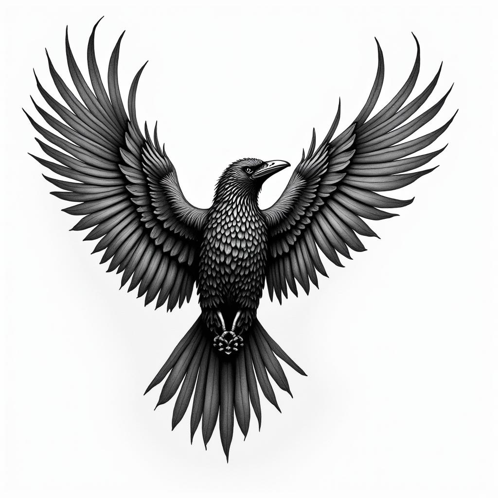 Raven Viking shipshigly detailed tattoo - Variation 3