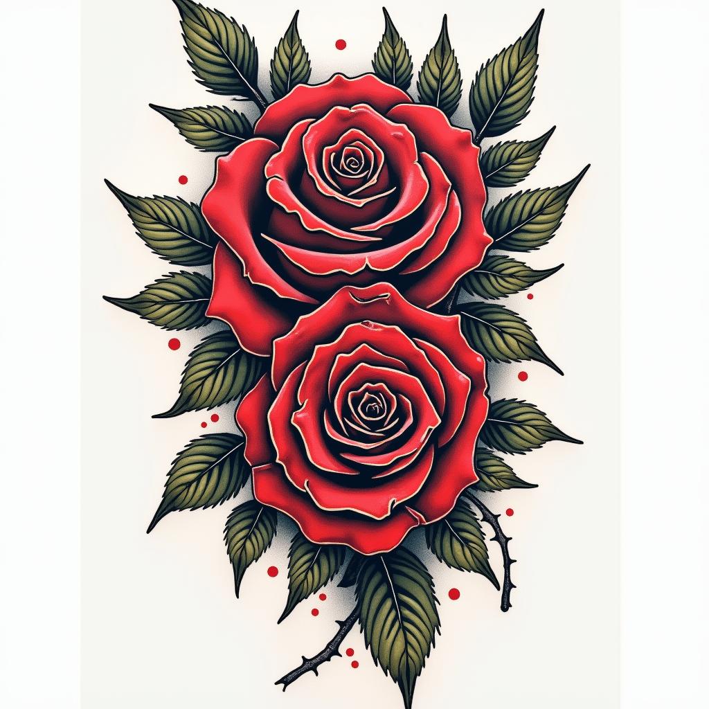 Thigh tattoo rose and thorn in the shape of a G but hiddenin pop art style tattoo, featuring bold and vibrant colors, exaggerated outlines, iconic imagery, inspired by comic books and speech bubbles, comic book characters, retro pop culture - Variation 2