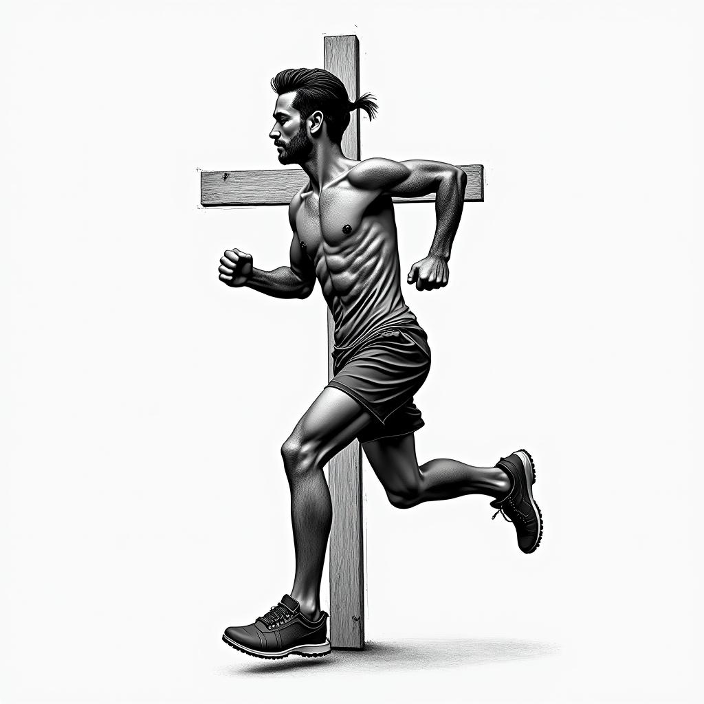 A runner tattoo with a crosshigly detailed tattoo - Variation 3