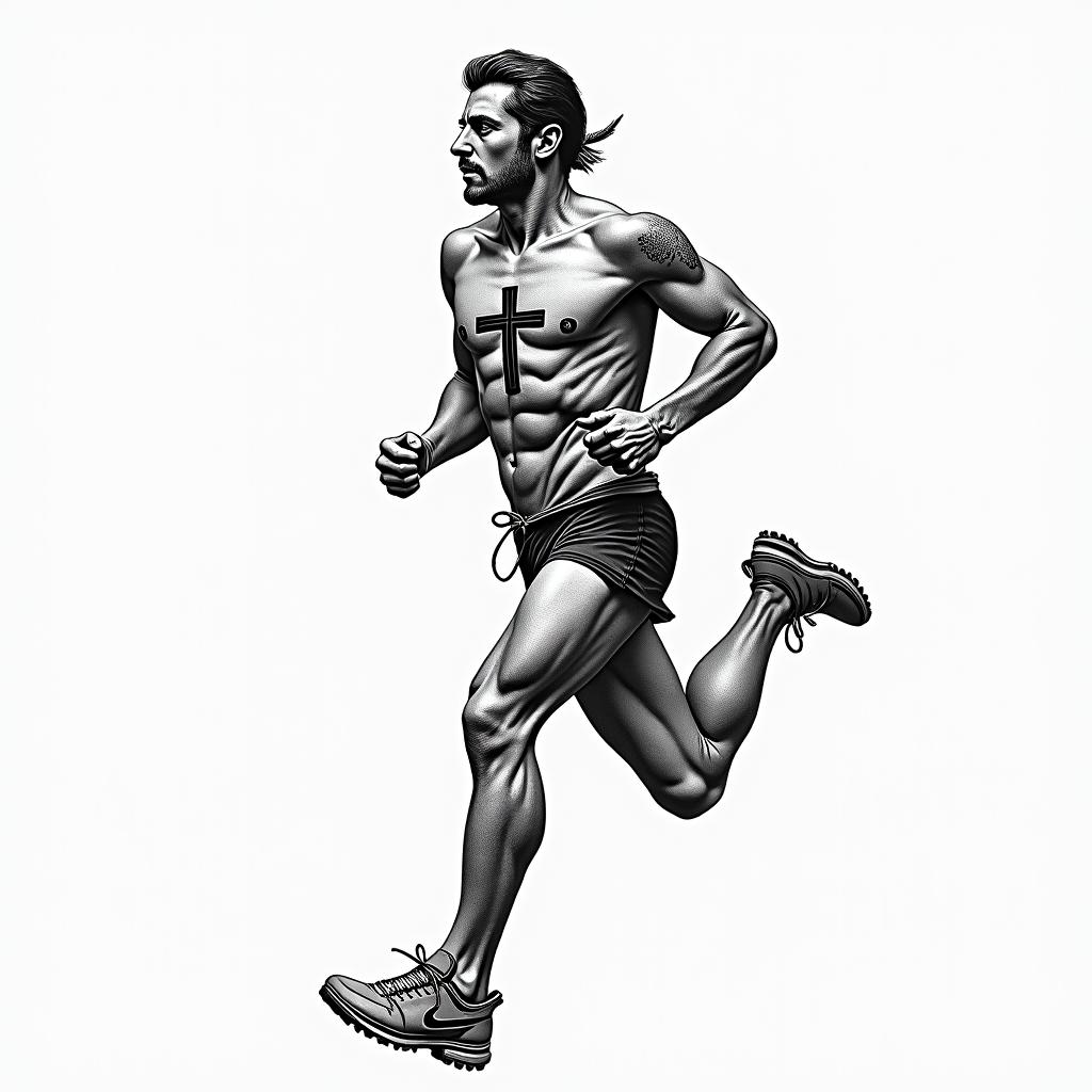 A runner tattoo with a crosshigly detailed tattoo - Variation 2