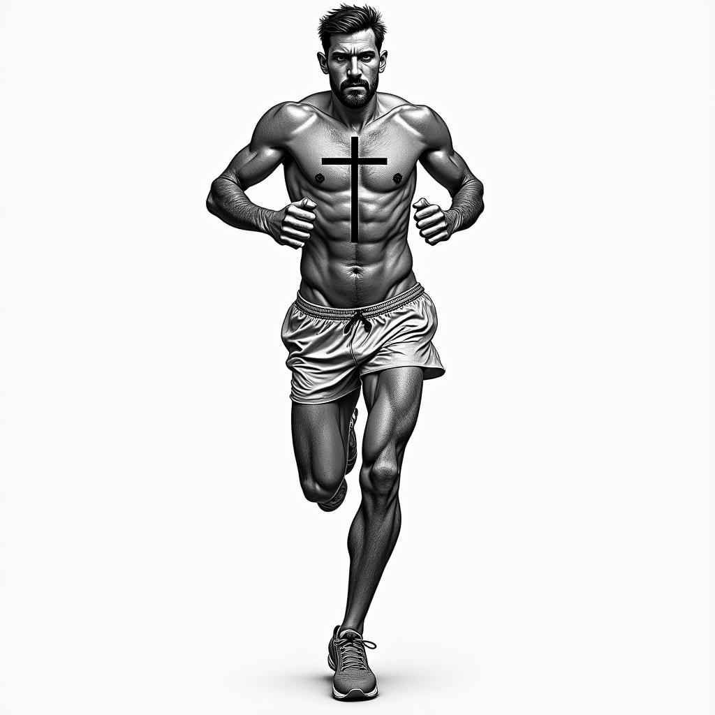 A runner tattoo with a crosshigly detailed tattoo - Variation 4