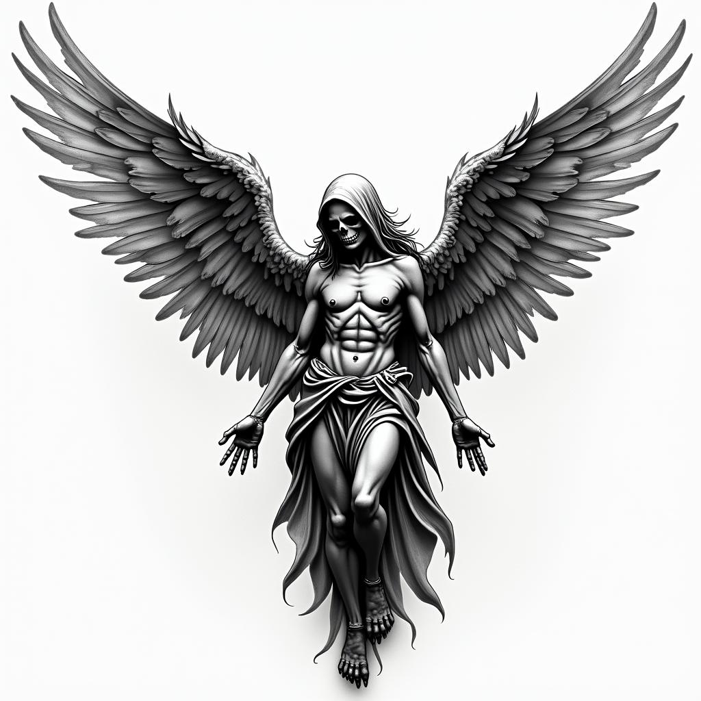 Angel of deathin new school tattoo, pop culture, modern, detailed tattoo, illustrative - Variation 2