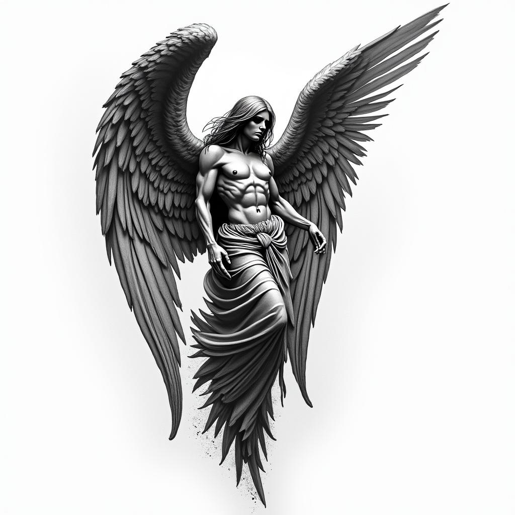 Angel of deathin new school tattoo, pop culture, modern, detailed tattoo, illustrative - Variation 4