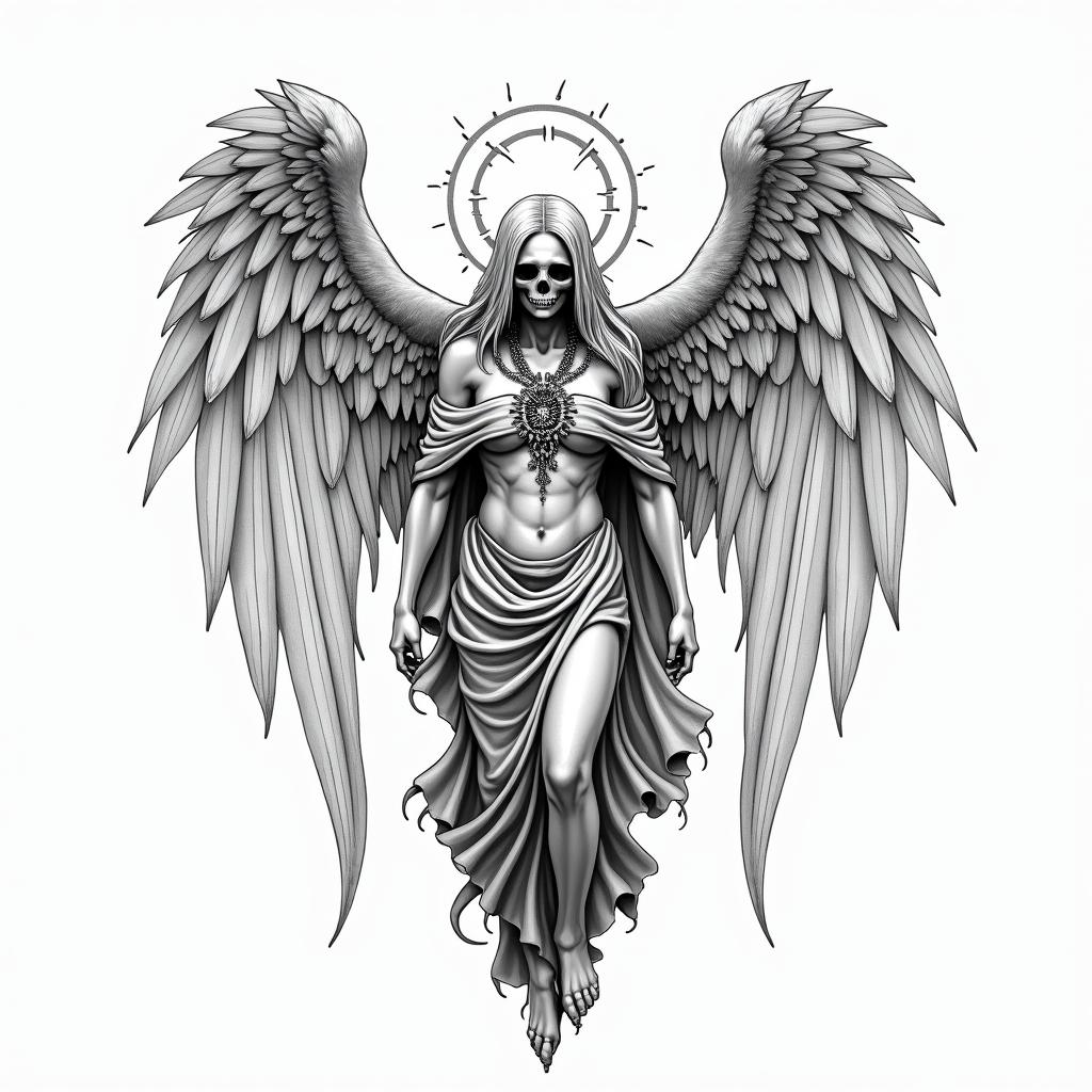 Angel of deathin new school tattoo, pop culture, modern, detailed tattoo, illustrative - Variation 1