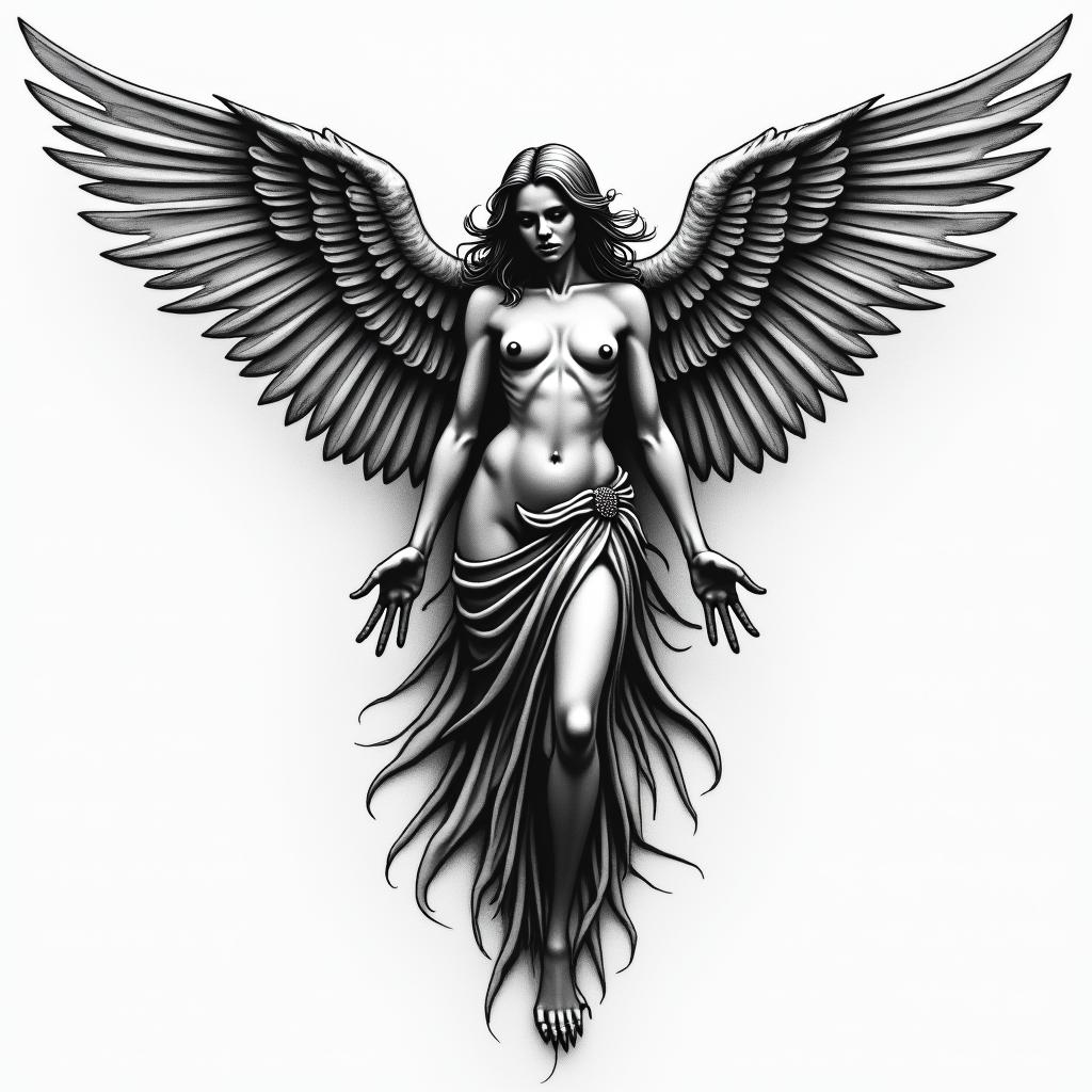Angel of deathin new school tattoo, pop culture, modern, detailed tattoo, illustrative - Variation 3