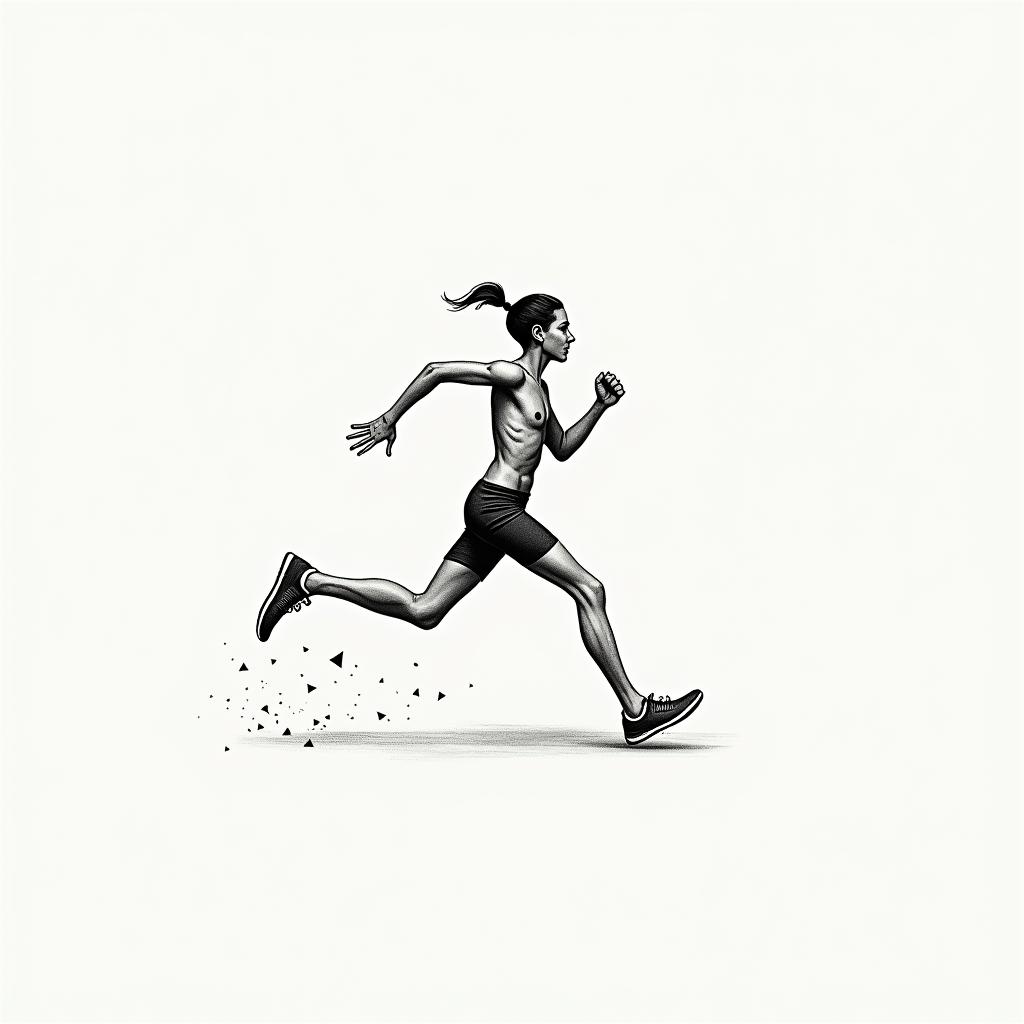A track runner tatooin minimalist style tattoo, featuring simple shapes and fine lines, with minimal shading and details, tiny triangles, creating a sense of balance and harmony - Variation 2