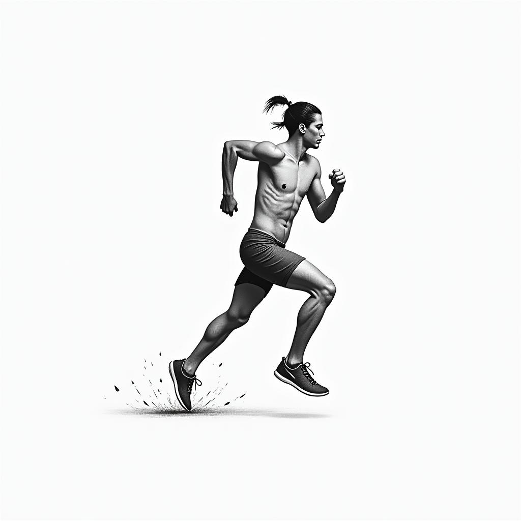 A track runner tatooin minimalist style tattoo, featuring simple shapes and fine lines, with minimal shading and details, tiny triangles, creating a sense of balance and harmony - Variation 3