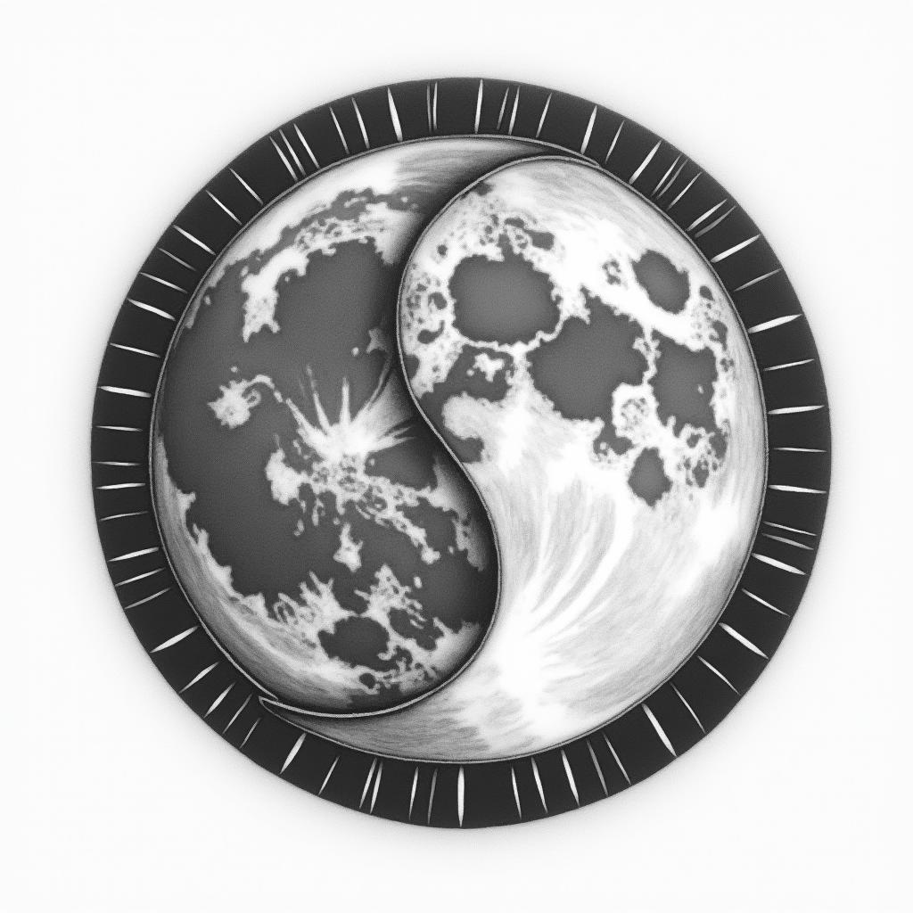 Sun and moon intertwined, shiningin realism tattoo style, featuring a highly detailed, lifelike, capturing every detail, photorealistic, ultra realistic, intricate shading, smooth and sharp, - Variation 1