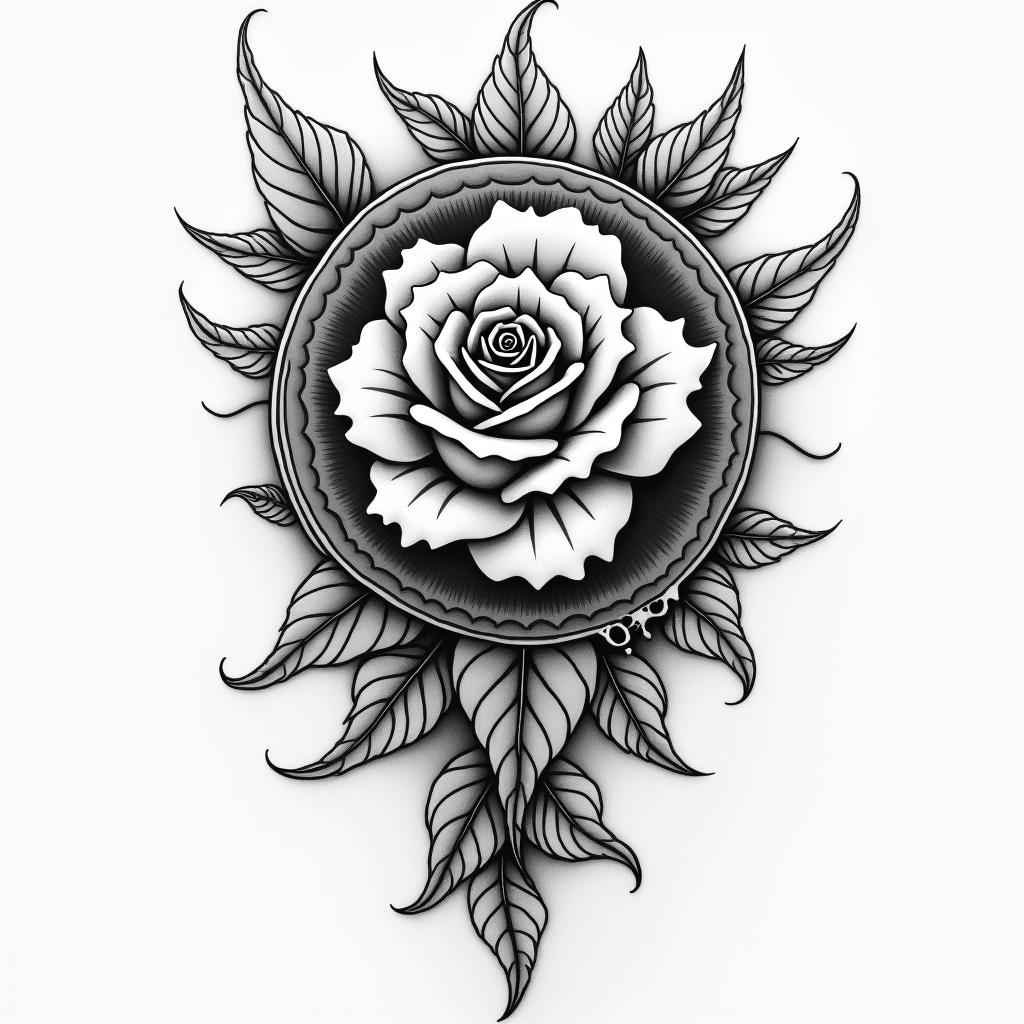Thigh tattoo rose and thorn in the shape of G but in secretin japanese style tattoo, detailed tattoo, traditional japanese culture tattoo, mythology, 8k - Variation 3