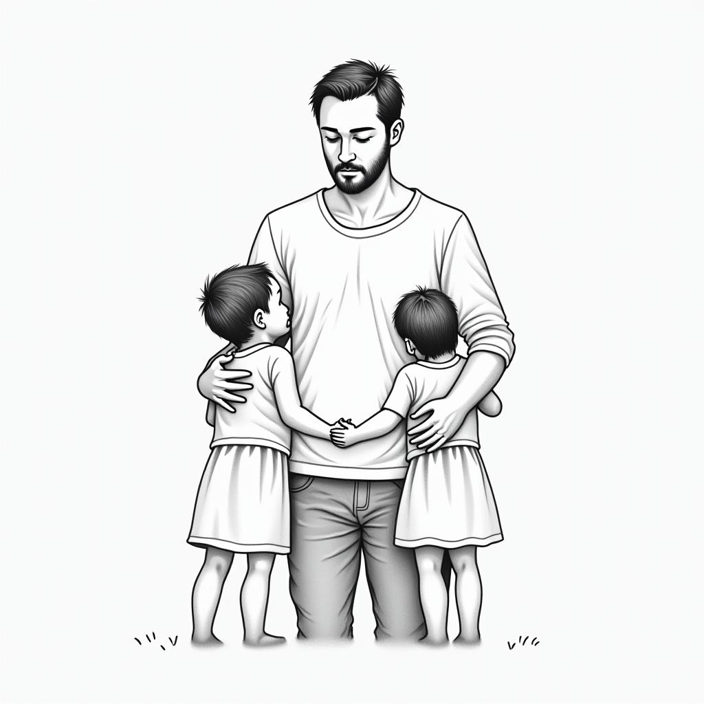 Father with childrenin minimalist style tattoo, featuring simple shapes and fine lines, with minimal shading and details, tiny triangles, creating a sense of balance and harmony - Variation 2