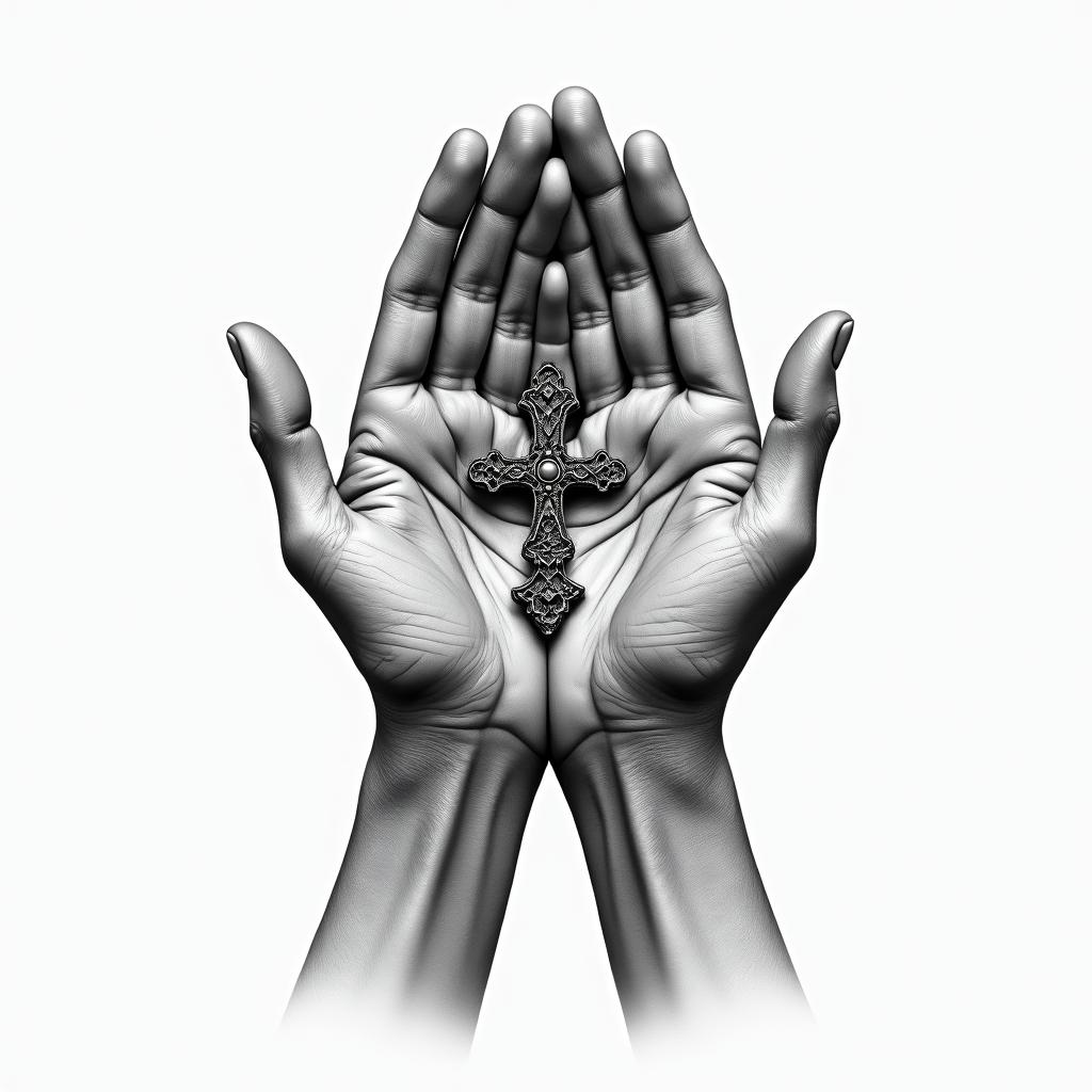Prayer hands tattoos with rosaryin realism tattoo style, featuring a highly detailed, lifelike, capturing every detail, photorealistic, ultra realistic, intricate shading, smooth and sharp, - Variation 14