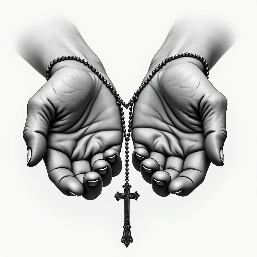 Prayer hands tattoos with rosaryin realism tattoo style, featuring a highly detailed, lifelike, capturing every detail, photorealistic, ultra realistic, intricate shading, smooth and sharp, - Variation 10