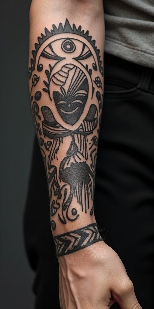 Yair Soto, Aries, Durango Mexico.in authentic tattoo style, incorporating traditional modifications, bold black outlines, solid color fills, featuring classic authentic elements